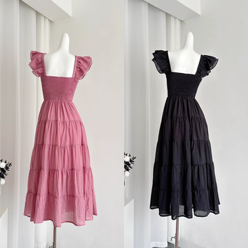 A line Sleeveless Holiday Dresses Ankle Length Ruffles Pink Birthday Outfits SD276